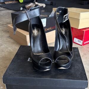 Bebe Black Peep-Toe Platform Heels